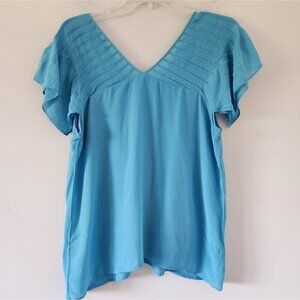 MASSIMO DUTTI | Silk Blouse Aqua Blue Sz LARGE